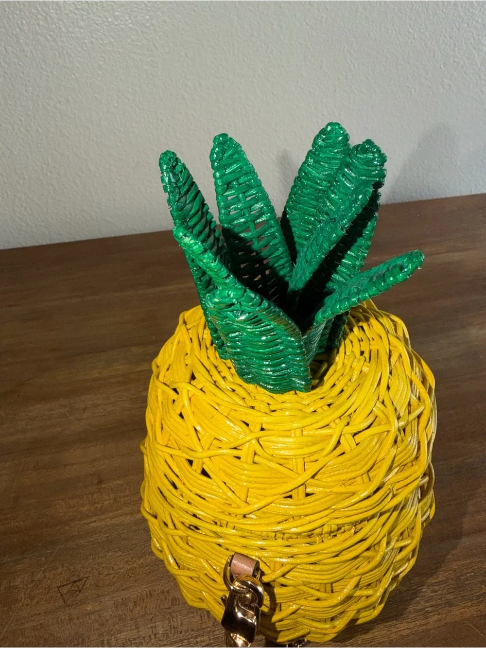 Michael Kors Yellow Pineapple Woven Crossbody Phone Case with Green Top